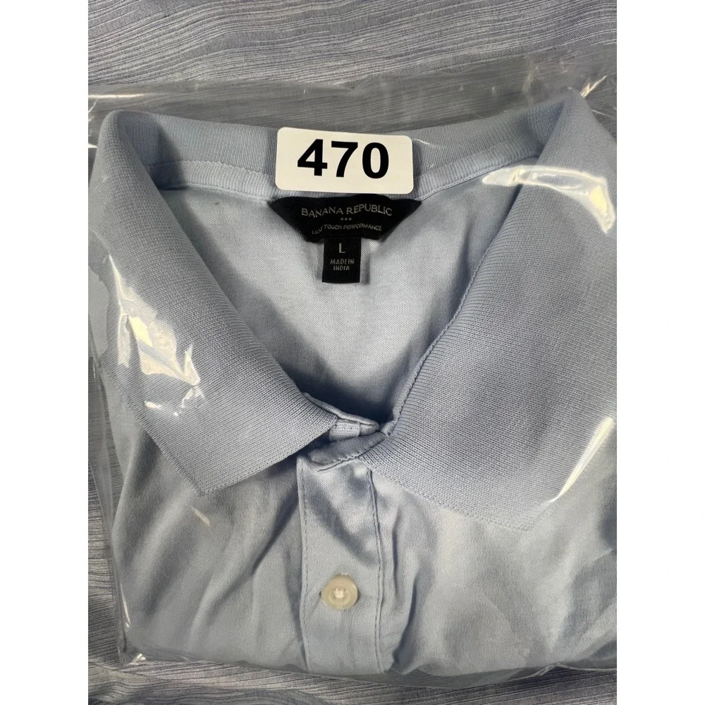 Banana Republic Mens Luxe Touch Performance Polo‎ Shirt Light Blue Large L Short